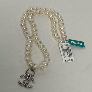 Pearl Necklace with Silver Charm Chanel